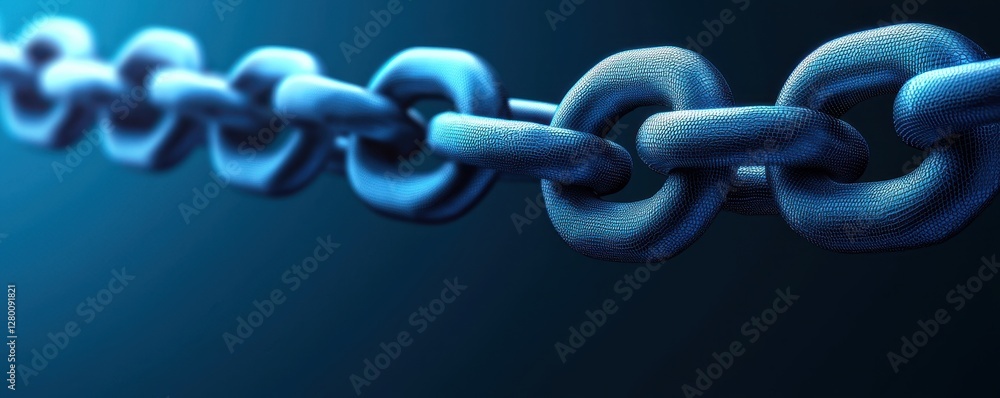 Poster a close-up of a metallic chain, showcasing its links against a blue background, emphasizing strength