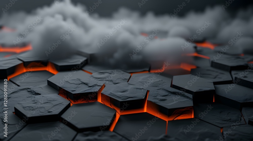 Poster the image shows a close-up view of a dark, hexagonal grid with an orange glow emanating from the gap