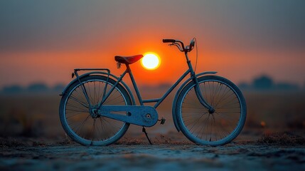 Obraz premium Sunset bicycle field landscape travel photography