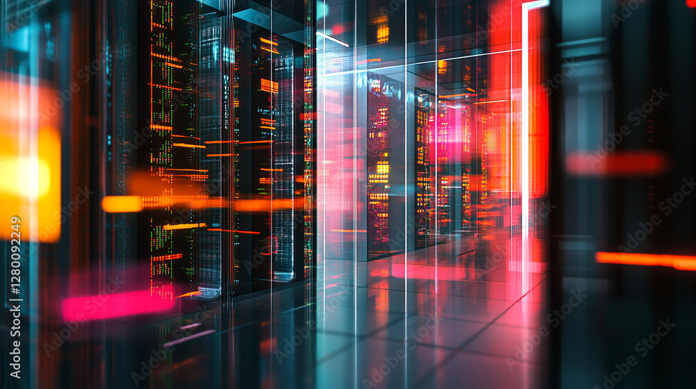 Poster illuminated servers in data center for networking