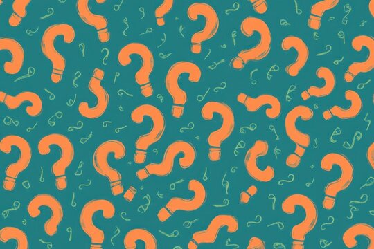 Colorful question marks pattern on a teal background, conveying curiosity and inquiry in a vibrant design suitable for various creative projects