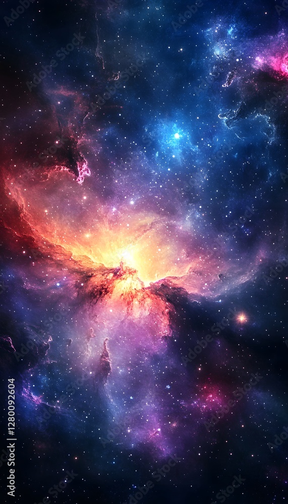 Poster a beautiful view of a colorful deep space nebula