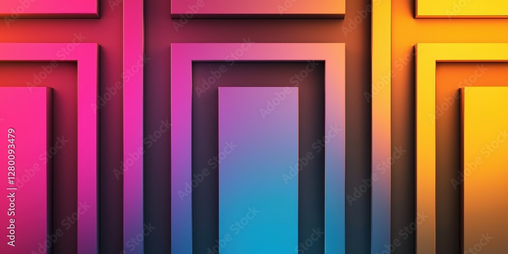 Aufkleber a vibrant geometric design featuring layered rectangles in gradient hues of pink, blue, and yellow, 