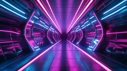 Futuristic Sci-Fi Tunnel with Neon Lights, perfect for technology and space exploration concepts