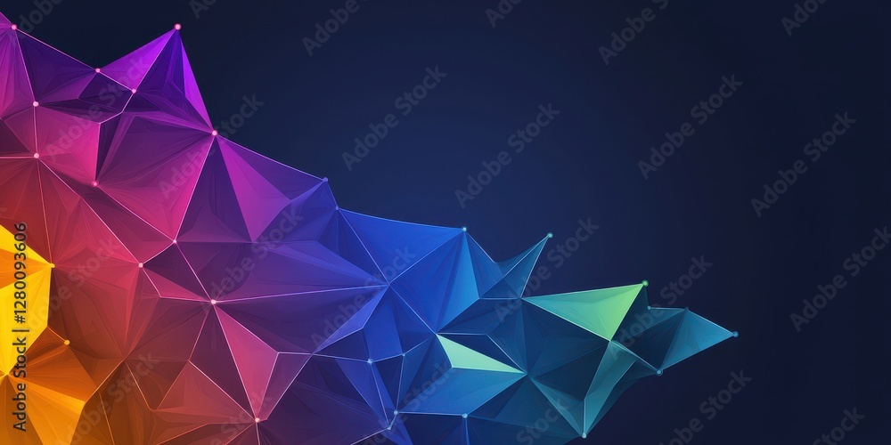 Poster a colorful geometric design featuring vibrant triangles against a dark background, showcasing an abs