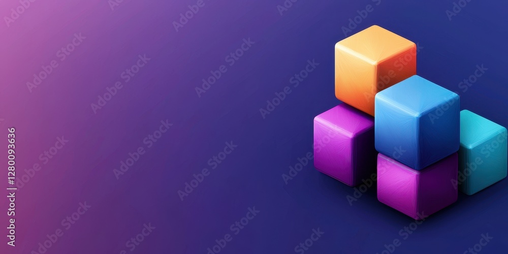 Poster a colorful arrangement of 3d blocks against a gradient background, creating a modern and vibrant aes