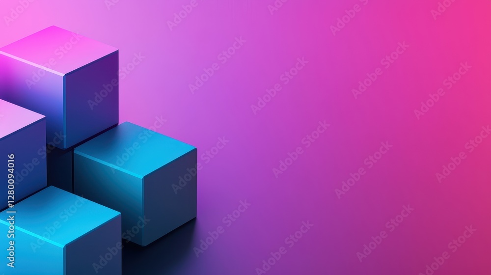 Poster a vibrant abstract background featuring layered cubes in shades of blue and pink, creating a modern,