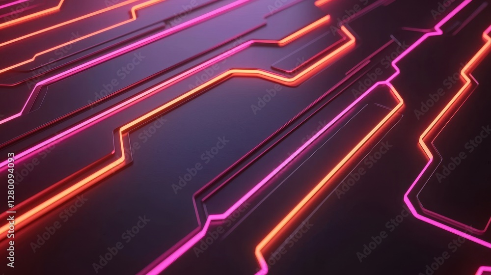 Poster a modern, abstract background featuring vibrant, neon lines against a dark surface, creating a futur