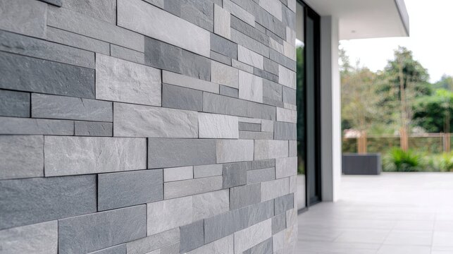 Fototapeta Modern grey stone wall exterior home detail