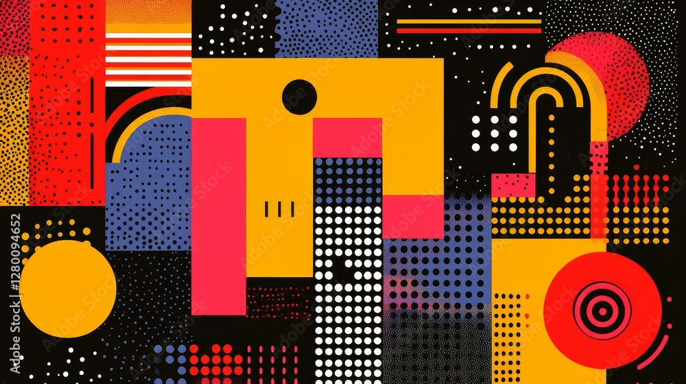 Poster pixelated retro abstraction geometric forms in vibrant colors for modern design and digital art aest