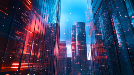 Futuristic Cityscape with Glowing Lights for technology usage