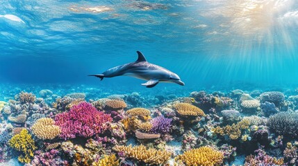 Dolphin Gracefully Swims Above Vibrant Coral Reef