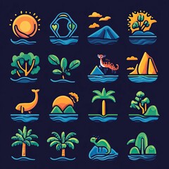 Ecosystem-Themed Icon Set with Animals and Plants, World Wildlife Day 