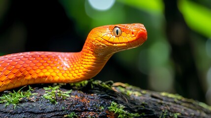 Fototapeta premium A beautiful orange snake with shiny orange scales
