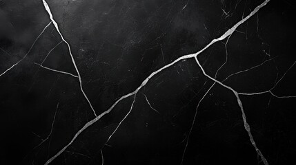 Elegant Black Marble Surface with Striking White Veins and Cracks for Modern Interior Design and Decorative Backgrounds