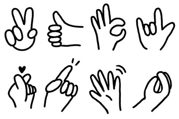 Obraz premium Hands Gesture Icon, OK Sign, Thumbs up, Pointing, Line Art, Finger Heart, Vector, 