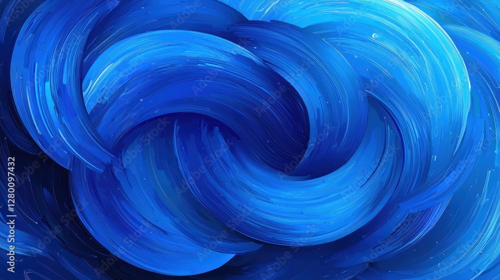 Poster abstract blue swirls and curves creating a vivid flowing oceanic texture with depth and movement for