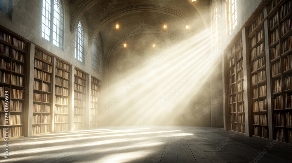 Aufkleber light rays streaming through windows in an elegant library space