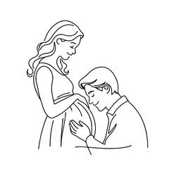 Expecting Parents Gentle Touch, Pregnancy Joy, Line Art Illustration