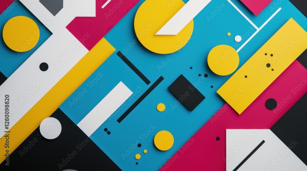 Poster vibrant abstract geometric shapes on colorful background with contrasting colors for modern and tren