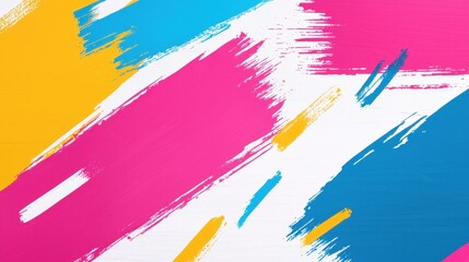 Vibrant Abstract Background with Bold Brush Strokes in Pink, Yellow, and Blue for Creative Projects and Modern Designs