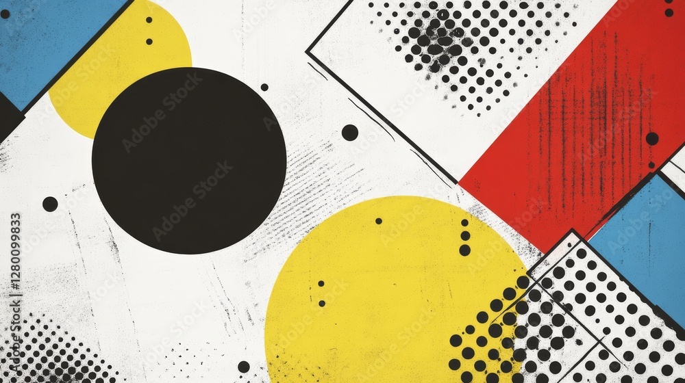 Poster dynamic composition of retro geometric forms contemporary abstract art inspired background with vibr