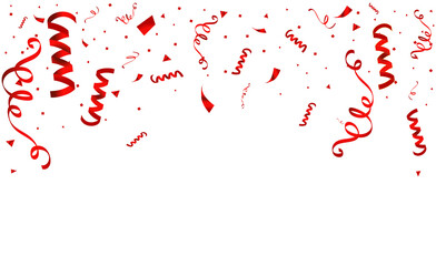 Celebration background party decoration frame template with confetti and gold ribbons. luxury greeting rich card. Festive design