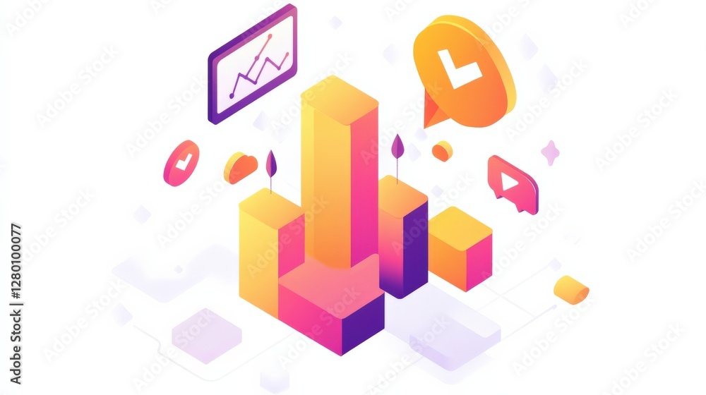 Aufkleber colorful abstract illustration of data analytics with graphs and icons representing growth