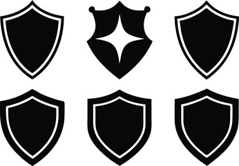 Shield icon set in vintage style. Protect shield security icon set. Shield badge quality symbol