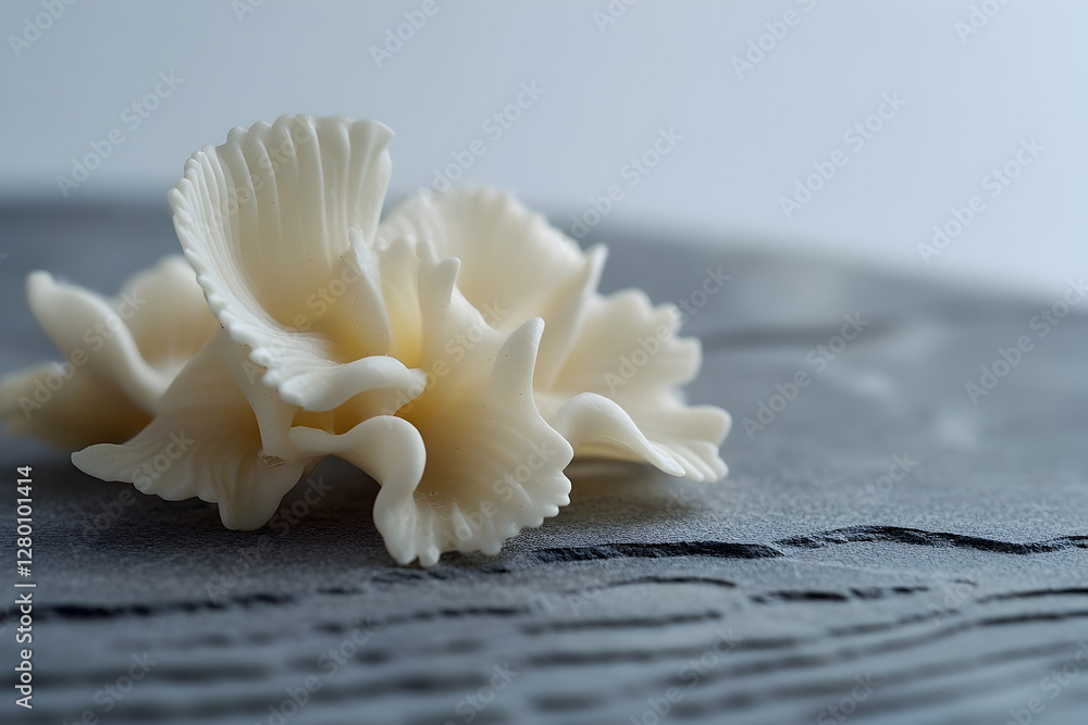 Aufkleber close-up of oyster mushroom clusters showcasing intricate texture and form on gray stone