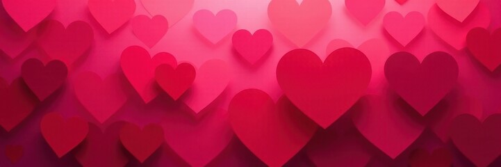 Irregular heart shapes cascade; gradient pink, deep red tones , heart illustration, modern art, valentine