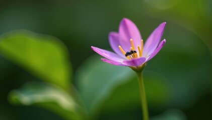 Fototapeta premium A small Gentiana punctata flower with a tiny insect crawling across its surface, entomology, gentiana