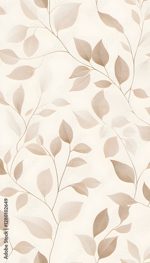 Poster delicate leaves and vines forming a repeating pattern on the creamy backdrop