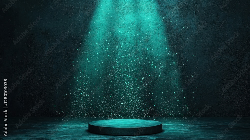 Aufkleber dramatic spotlight on a circular stage with floating particles and a mystical atmosphere perfect for