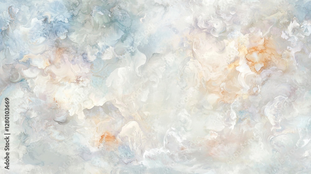 Poster soft abstract cloudy background with pastel hues in gentle swirls of cream, peach, and blue for subt