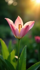 Fototapeta premium The delicate shape of a lily in the soft morning light, garden scene, blossom