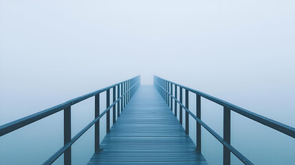Serene Misty Pier Stretching Into Endless Fog Over Calm Water