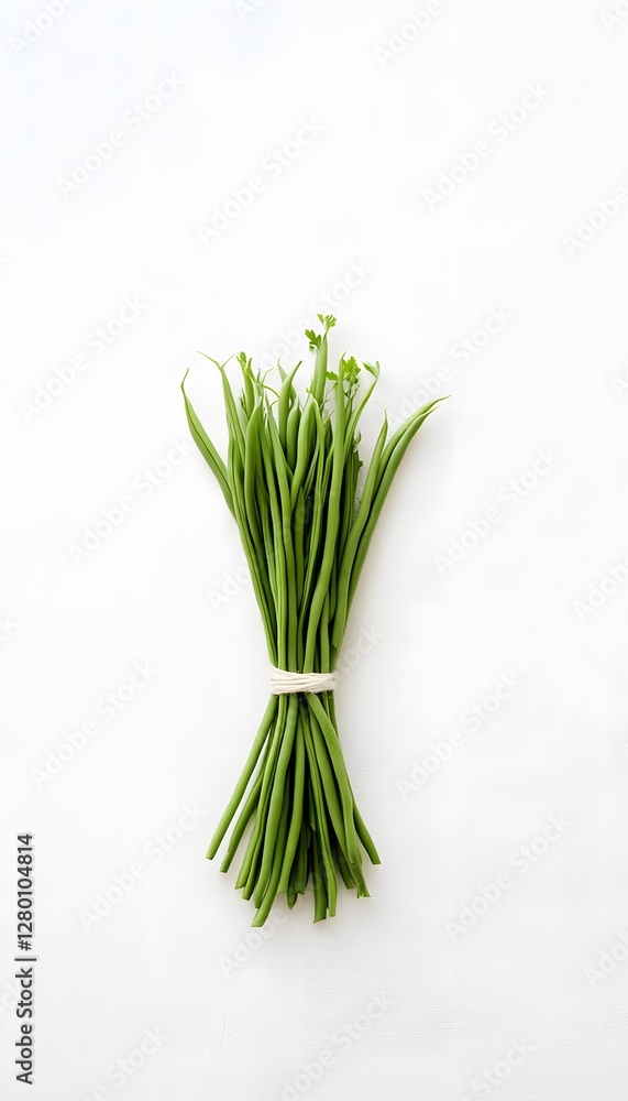 Poster a green bundle of fresh bean stalks tied with string