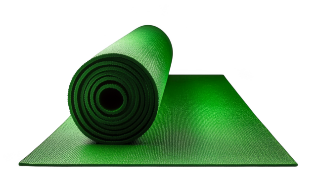 Green yoga mat on black background 