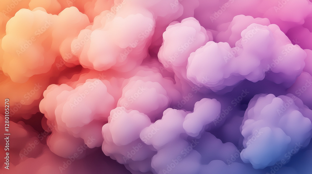 Poster softly illuminated abstract clouds in vibrant colors create dreamy atmosphere, cloud computing and d
