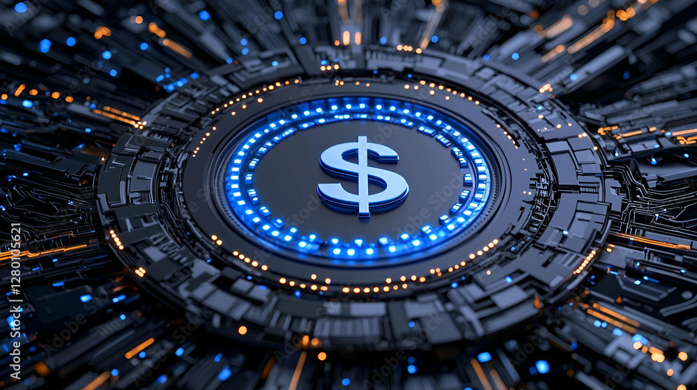 Poster digital currency concept with dollar symbol and circuit background