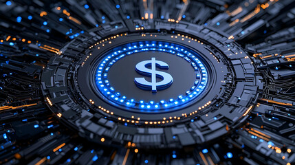 Fototapeta premium Digital Currency Concept with Dollar Symbol and Circuit Background