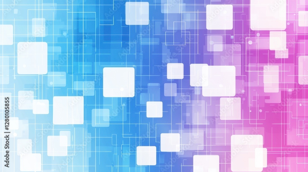 Poster colorful abstract background featuring squares and circuit lines in dynamic blue and pink gradient d