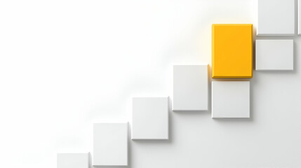 Fototapeta premium Bright Yellow Block Stands Out Among White Blocks on Staircase Design