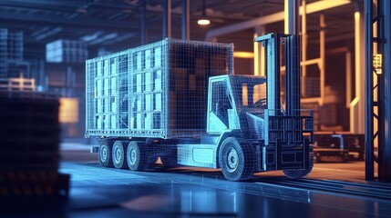 Naklejka premium Large modern warehouse with forklifts Generative AI 