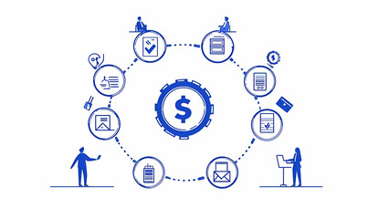 Financial Management Concept with Business Icons and Dollar Sign