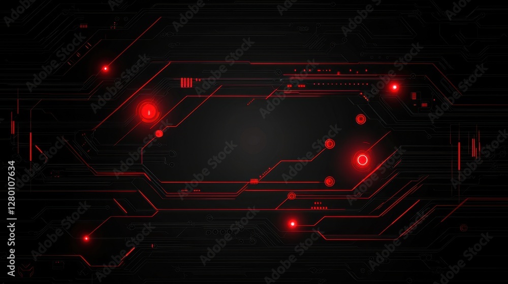 Poster futuristic dark technology background with red circuit board patterns and abstract elements for cybe