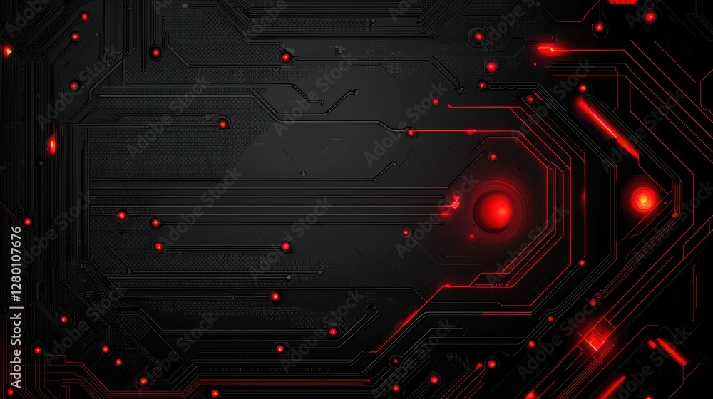 Poster abstract digital technology background with red glowing elements and dark textured surface, suitable
