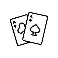 Playing cards icon with ace symbols in minimalistic black outline style