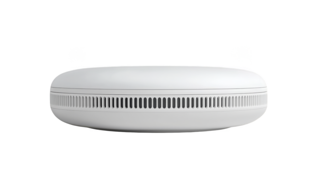 White smoke detector on black background 